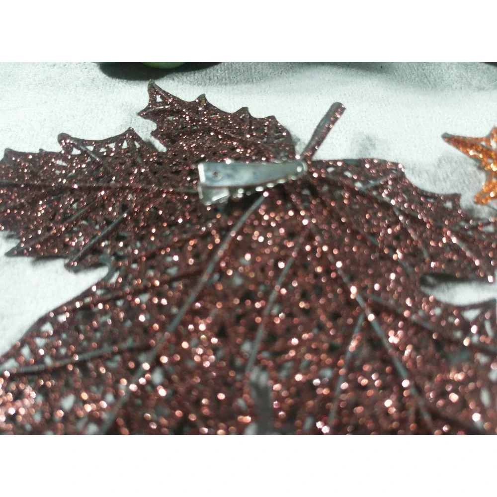Green Resin Pumpkins and Glitter Mesh Leaf Clips Fall Harvest Decor Set of 4